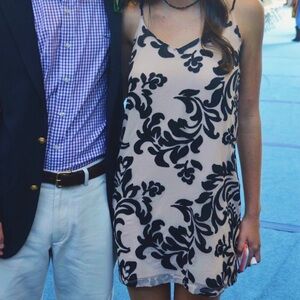 Boutique Embroidered Tan & Black Mini Dress Size XS